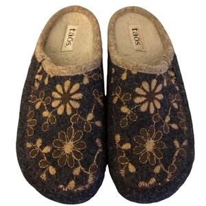 Taos Woolderness Floral Embroidered Wool Clogs Charcoal Gray EU 41 US 10-10.5